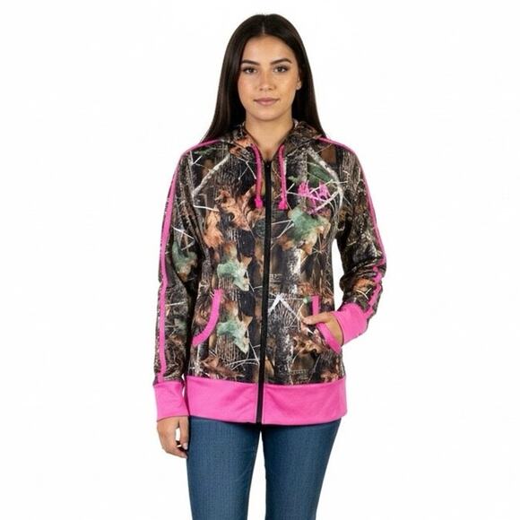 Prairie Buck Long Leaf Camo Jacket Size L Brown Pink Full Zip Hunting Cabincore - Picture 1 of 6